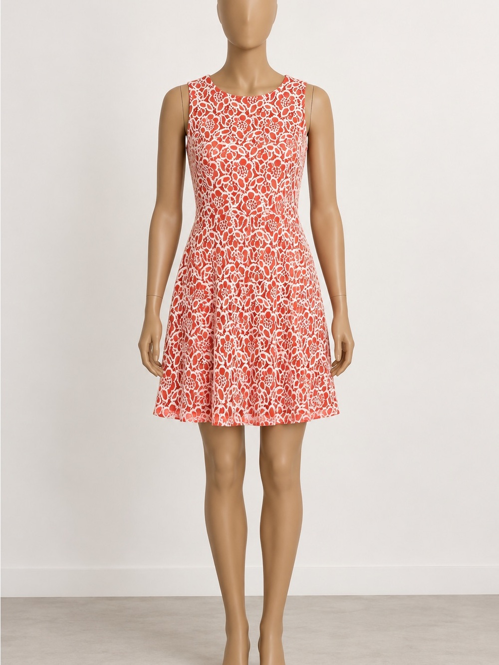 eva mendes for New York & Company Coral and White Sleeveless Fit-and-Flare Dress